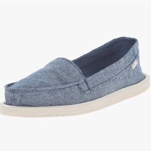 Sanuk Women’s Shorty TX Flat Slate Blue Chambray Slip-On Loafer Size 10